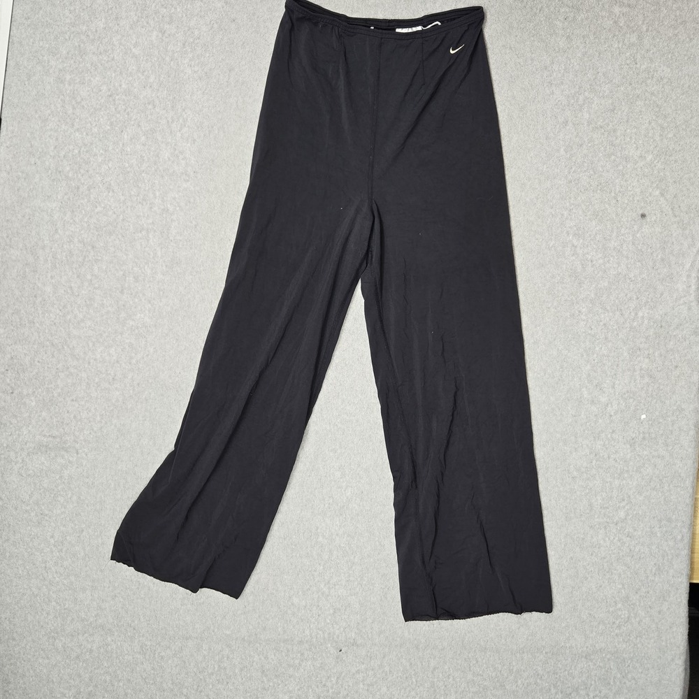 VINTAGE Nike Women Activewear Pants M Black Wide Leg Logo 26" Inseam
